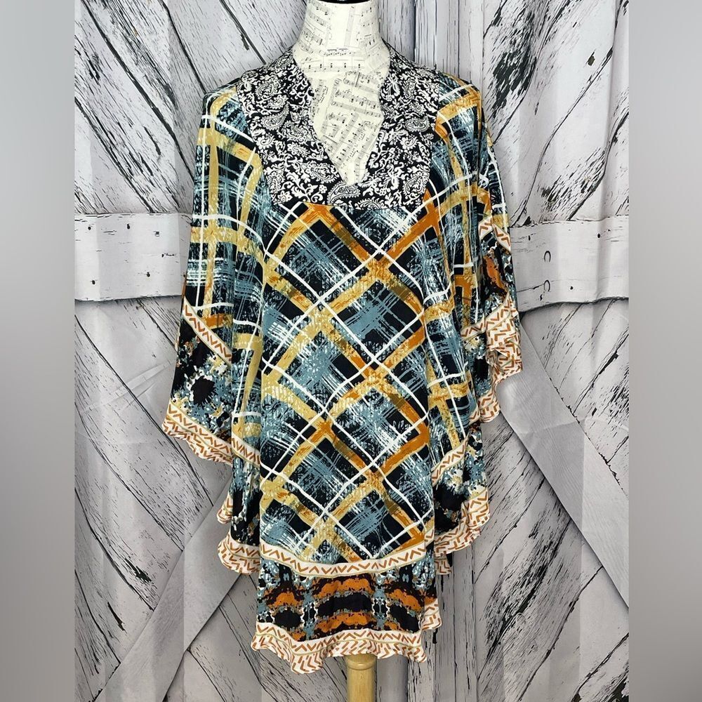 Tolani Mixed Print Silk Poncho Top XL